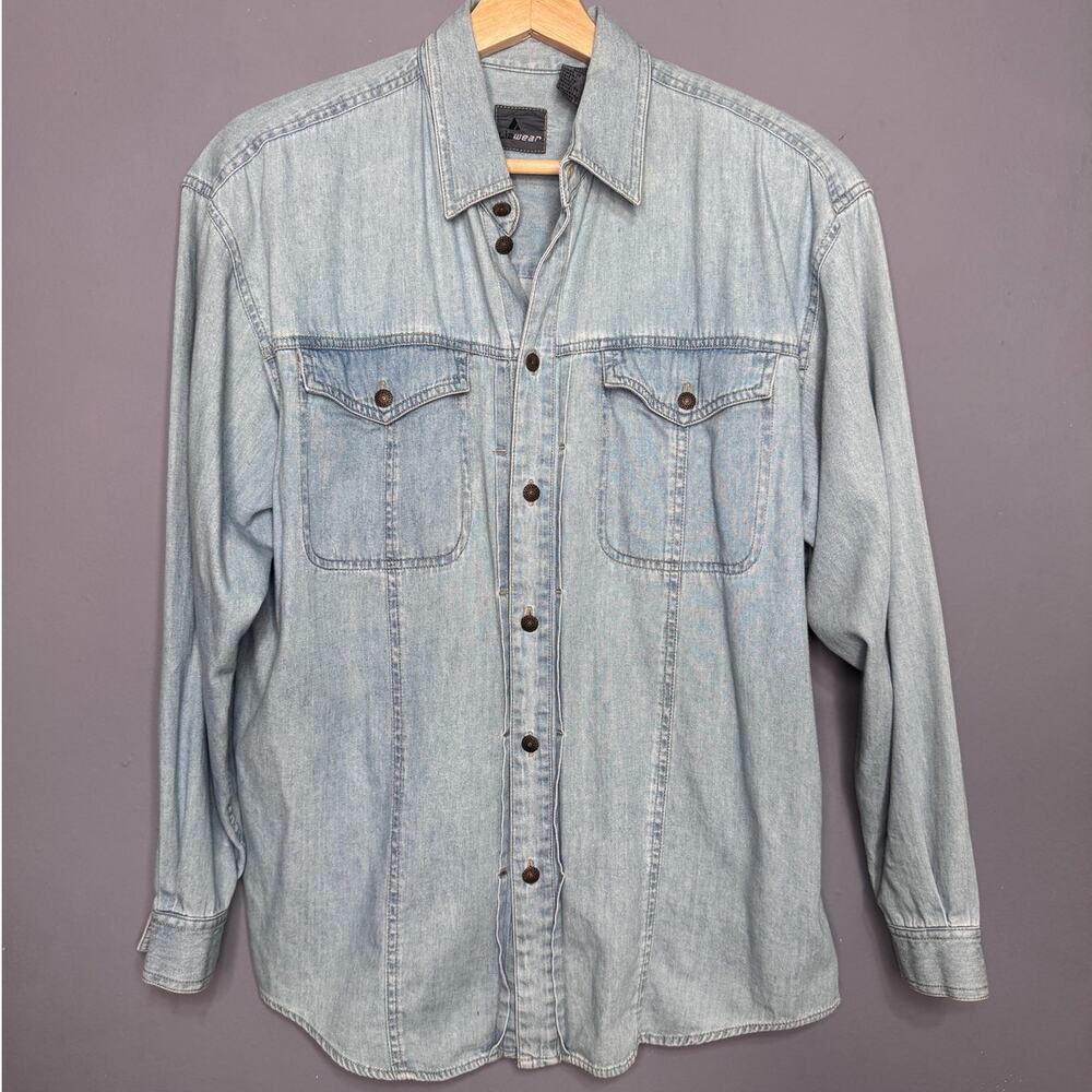 VTG Y2K LizWear Shirt Adult Medium Blue Denim Button up Women